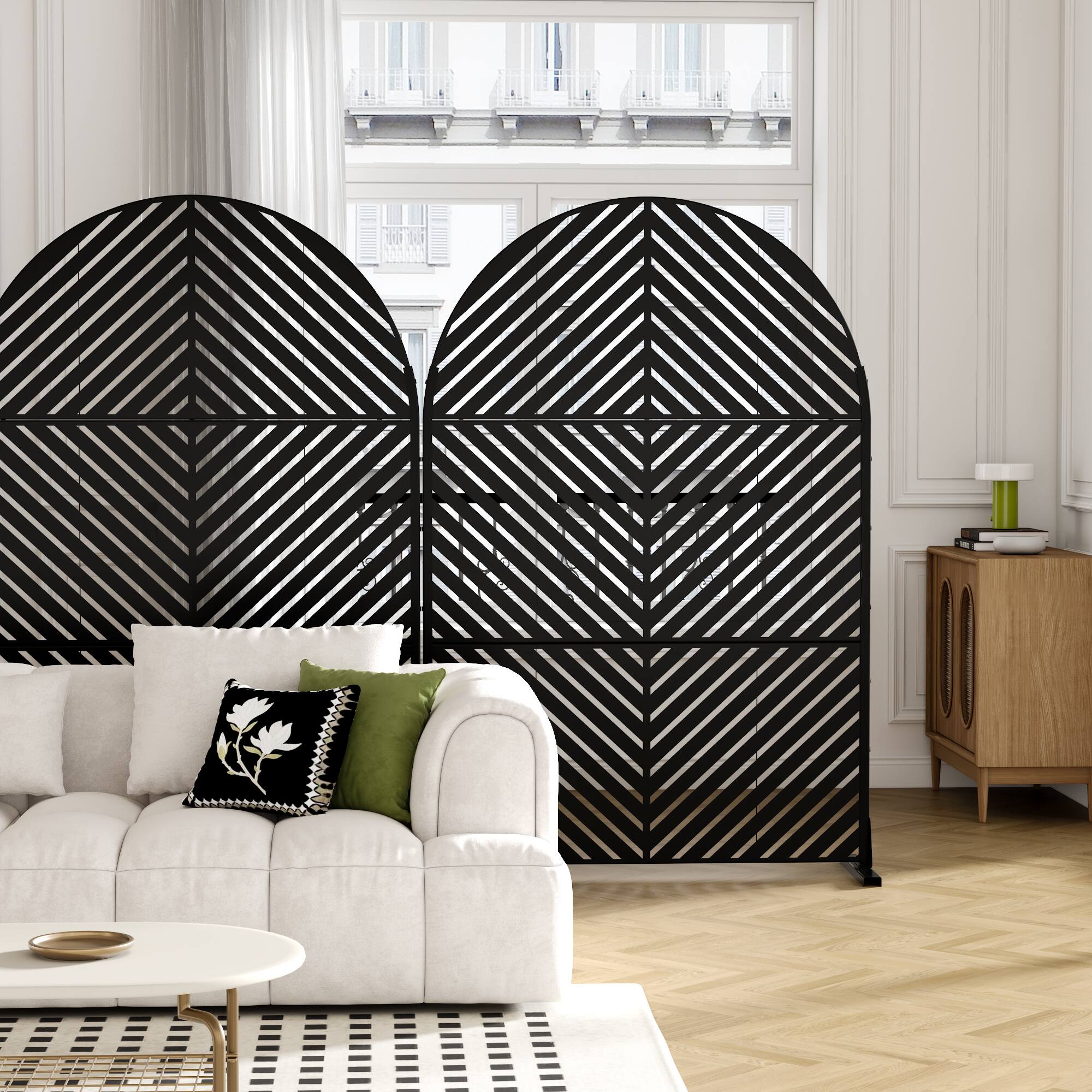 Alt View 3. PexFix - 72 in. x 47 in. Parallel Pattern Metal Outdoor Privacy Screen & Panels, Freestanding Garden Divider Fence - Black.