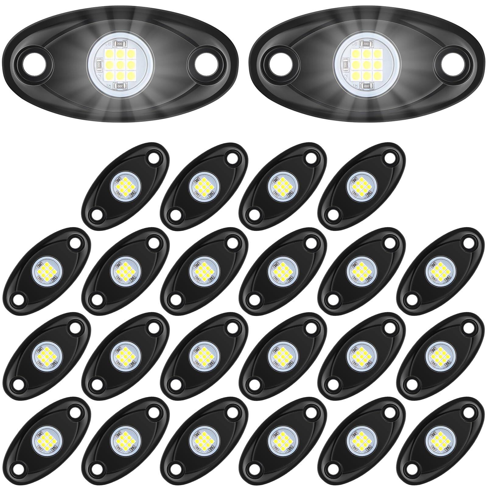 Front. DORLUKFU - 20 Pods Rock Lights Pure Ambient Underglow Lights for Car SUV Waterproof Neon Trail Rig LED Lamp Lighting for Truck.