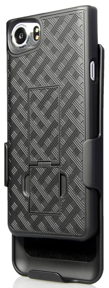 Alt View 5. Nakedcellphone - Combo for BlackBerry Keyone - Case with Stand and Belt Clip Holster - Black.