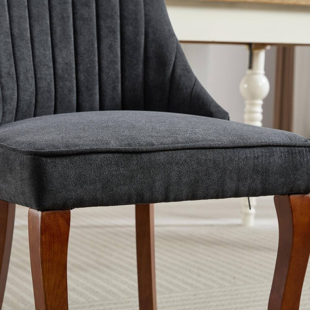 Alt View 8. Loheer - Loheer Black Upholstered Dining Chairs Set of 2 High Back Fabric Kitchen Chairs with Solid Wood Legs - Black.