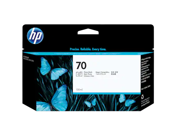 Sure, here is the corrected and grouped text from the image:
---
**hp**
**Precise. Reliable. Every time.**
**70**
- Photo Black
- Noir Photo
- Schwarz Foto
- Nagro Fotográfico
- 흑색 흑백
- 亮光黑
**130 ml**
**HP Pigment Ink Cartridge**
- HP Pigment Ink Cartridge
- Cartridge de couleur HP
- HP Pigmenten-ink Cartridge
- HP Pigmenten-ink Cartridge
- HP Pigment Ink Cartridge
- HP Pigment Ink Cartridge
- HP Pigment Ink Cartridge
- HP Pigment Ink Cartridge
- HP Pigment Ink Cartridge
- HP Pigment Ink Cartridge
- HP Pigment Ink Cartridge
- HP Pigment Ink Cartridge
- HP Pigment Ink Cartridge
- HP Pigment Ink Cartridge
- HP Pigment Ink Cartridge
- HP Pigment Ink Cartridge
- HP Pigment Ink Cartridge
- HP Pigment Ink Cartridge
- HP Pigment Ink Cartridge
- HP Pigment Ink Cartridge
- HP Pigment Ink Cartridge
- HP Pigment Ink