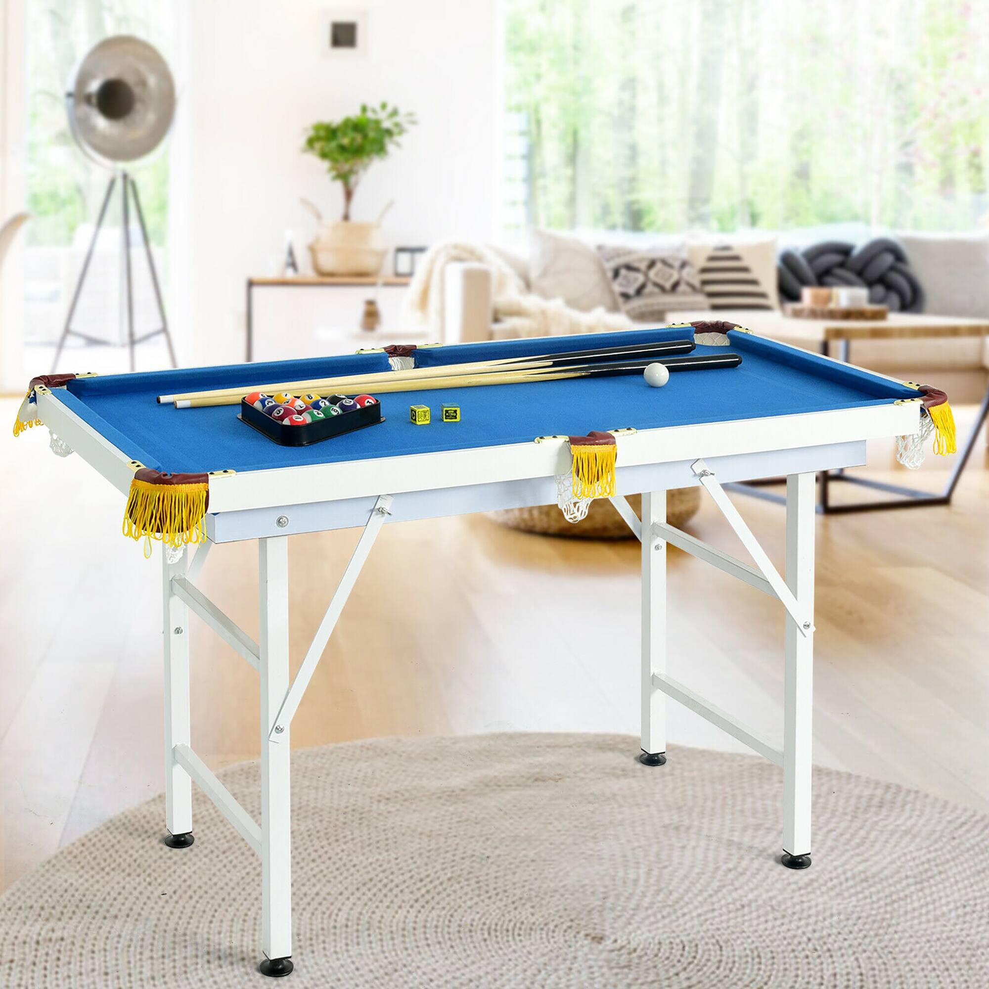 Alt View 11. Costway - 47'' Folding Billiard Table Pool Game Table for Kids w/ Cues & Chalk & Brush Blue - Blue.