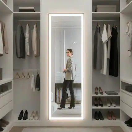 Front. Kadyn - 56x18 Inch Rectangle Full-Length LED Mirror with Black Frame for Wall Mounting - Black.