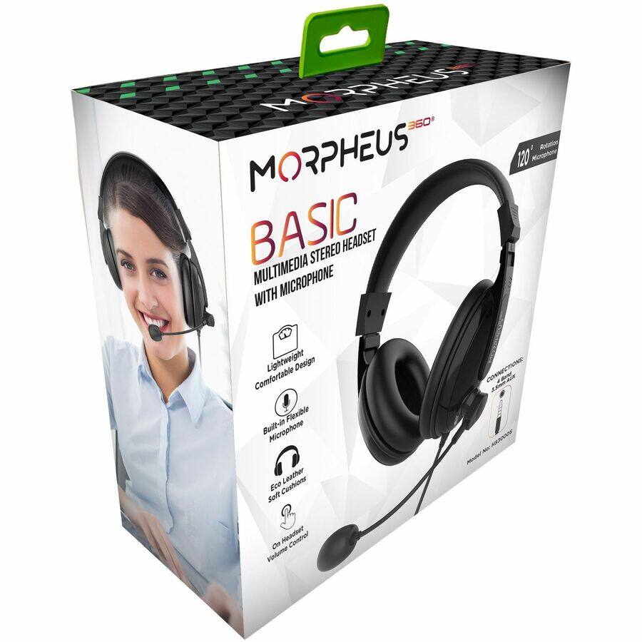 MORPHEUS  
360° Rotation  
BASIC  
MULTIMEDIA STEREO HEADSET WITH MICROPHONE  

- Lightweight Design  
- Comfortable Flexible Built-in Microphone  
- Eco Leather Soft Cushions  
- On Headset Volume Control  

120° Rotational Microphone  

MUSIC  
STEREO HEADSET  

Model No: MH-350