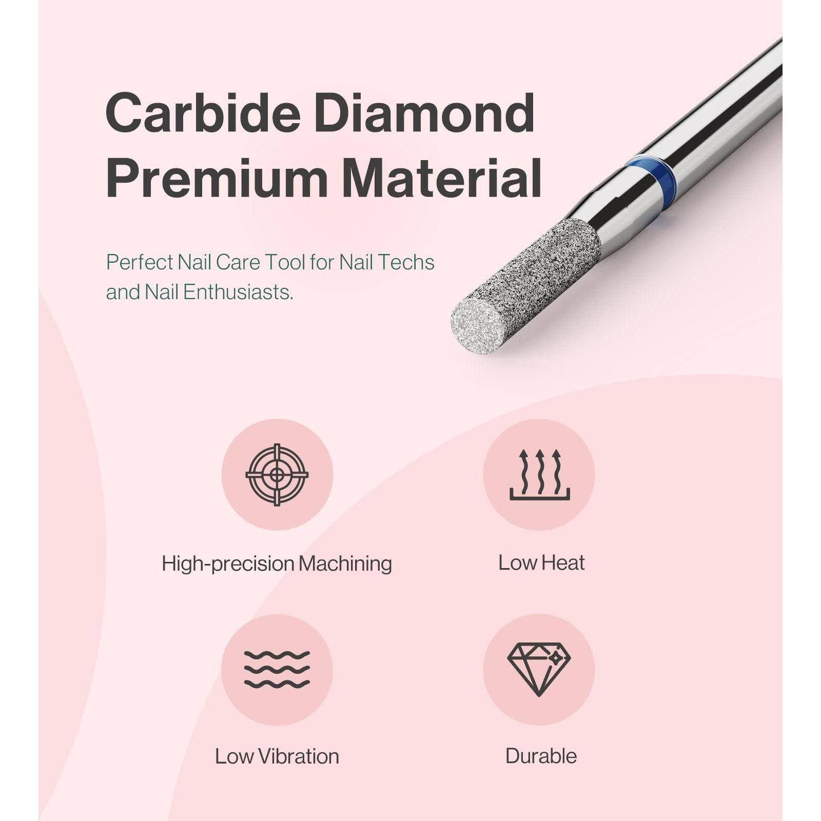 Carbide Diamond Premium Material

Perfect Nail Care Tool for Nail Techs and Nail Enthusiasts.

- High-precision Machining
- Low Heat
- Low Vibration
- Durable