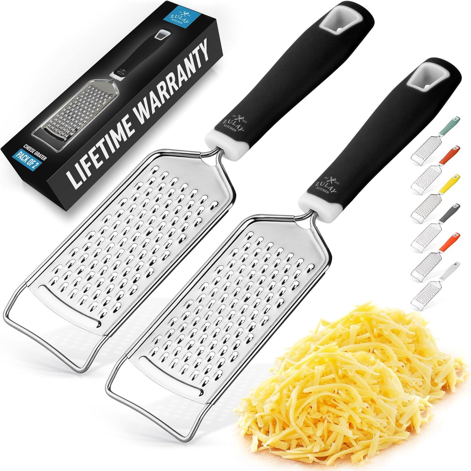 Zulay Kitchen - Professional Cheese Grater Stainless Steel 2 Pack - Black