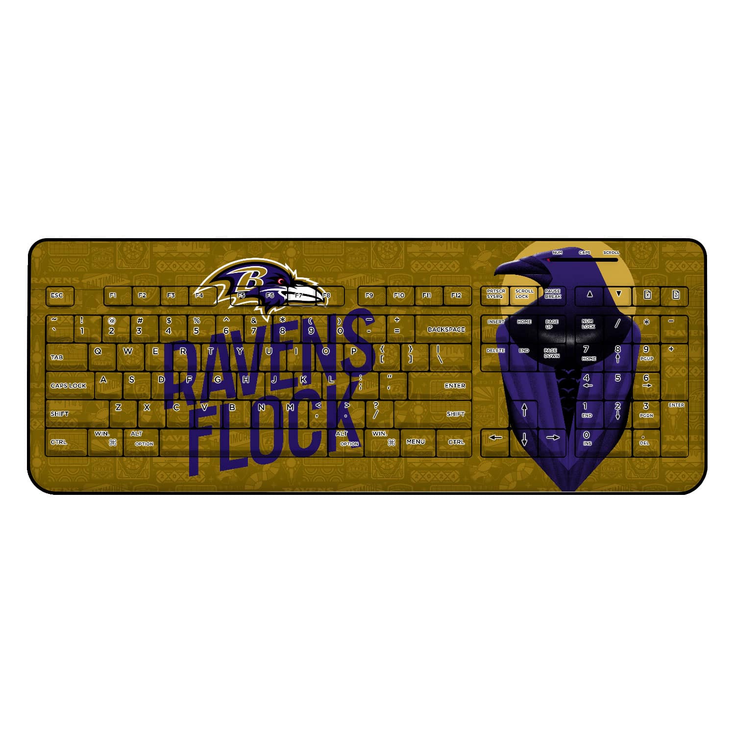 Keyscaper - Baltimore Ravens 2024 Illustrated Limited Edition Wireless Keyboard - Black
