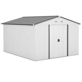 Outsunny - 11' x 9' Outdoor Storage Shed, Garden Tool Metal Shed with Foundation Kit, Double Lockable Door