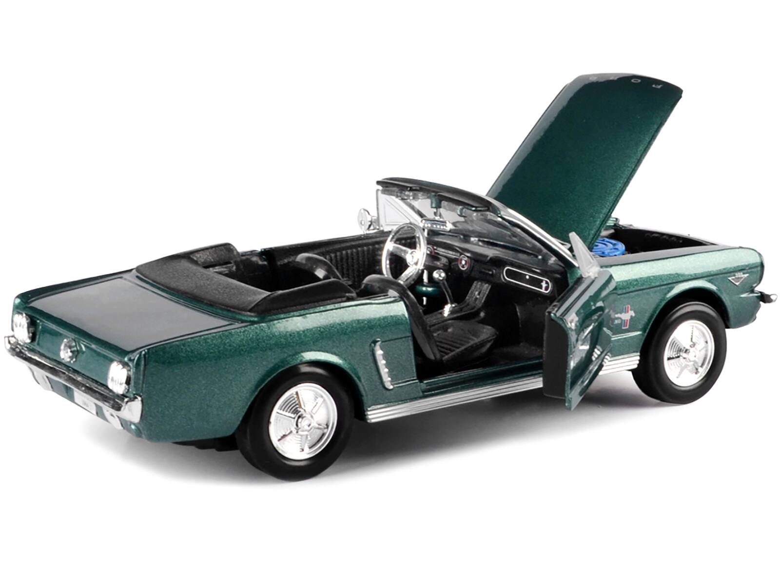Angle. Motormax - 1964 1/2 Ford Mustang Convertible Green Metallic 1/24 Diecast Model Car by Motormax - Green.
