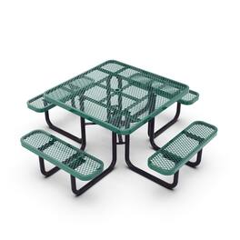 Flash Furniture - Creekside 46" Square Outdoor Picnic Table with Commercial Grade Heavy Gauge Expanded Metal Mesh Top and Seats and - Green