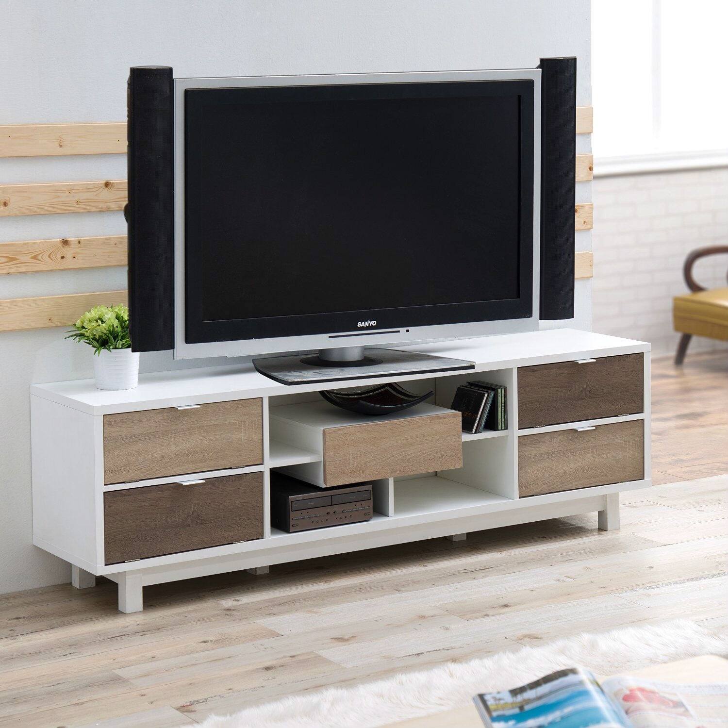 Left. Hivvago - Hivvago Modern 70-inch TV Stand Entertainment Center with Wood Accents - Natural.