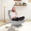 Left. Costway - 360° Swivel Floor Chair 5-Level Adjustable Lazy Chair w/ Massage Pillow - Grey.
