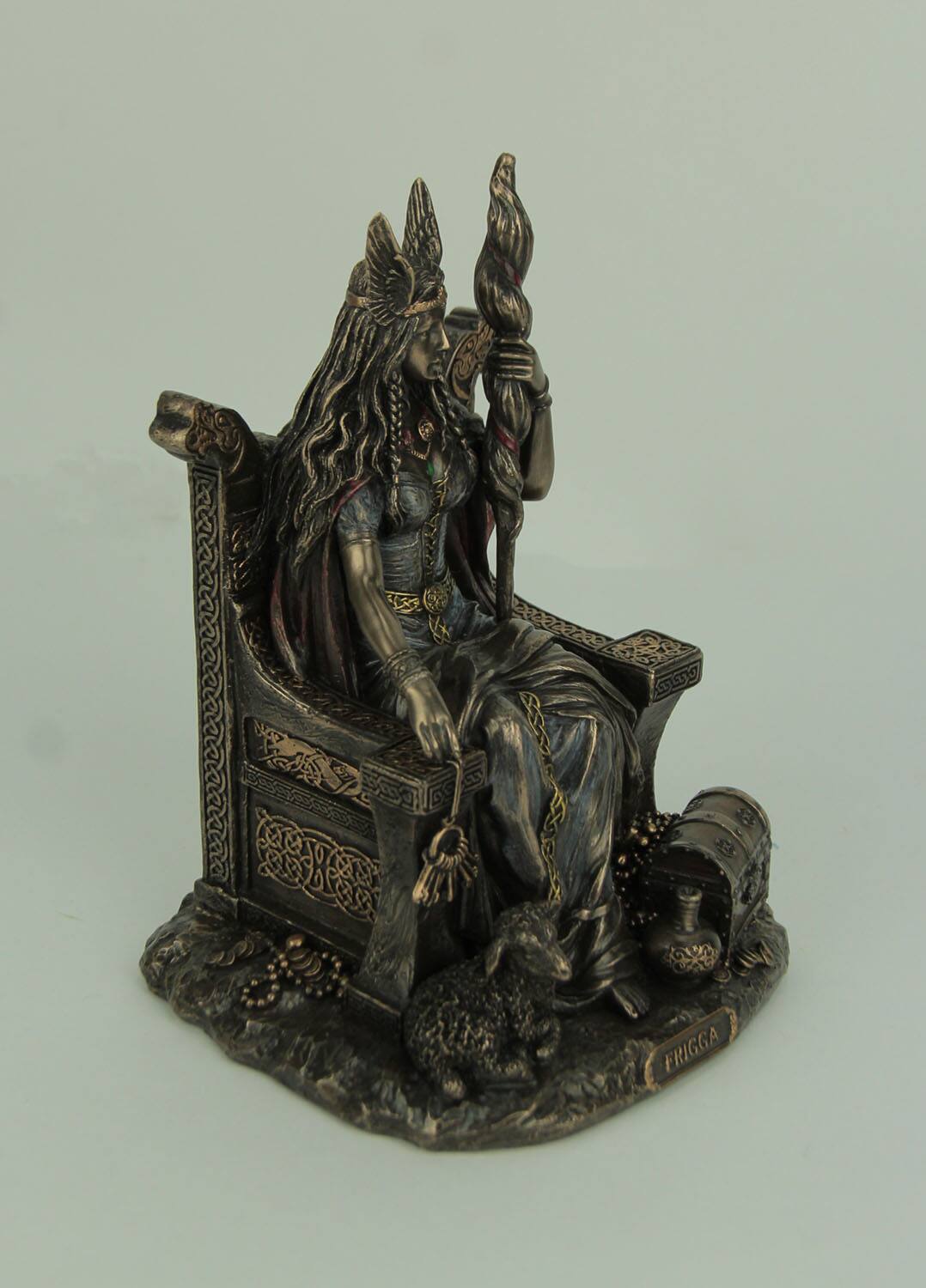 Alt View 1. Veronese Design - Frigga Norse Goddess Of Love Marriage and Destiny Sitting On Throne Statue - Bronze.
