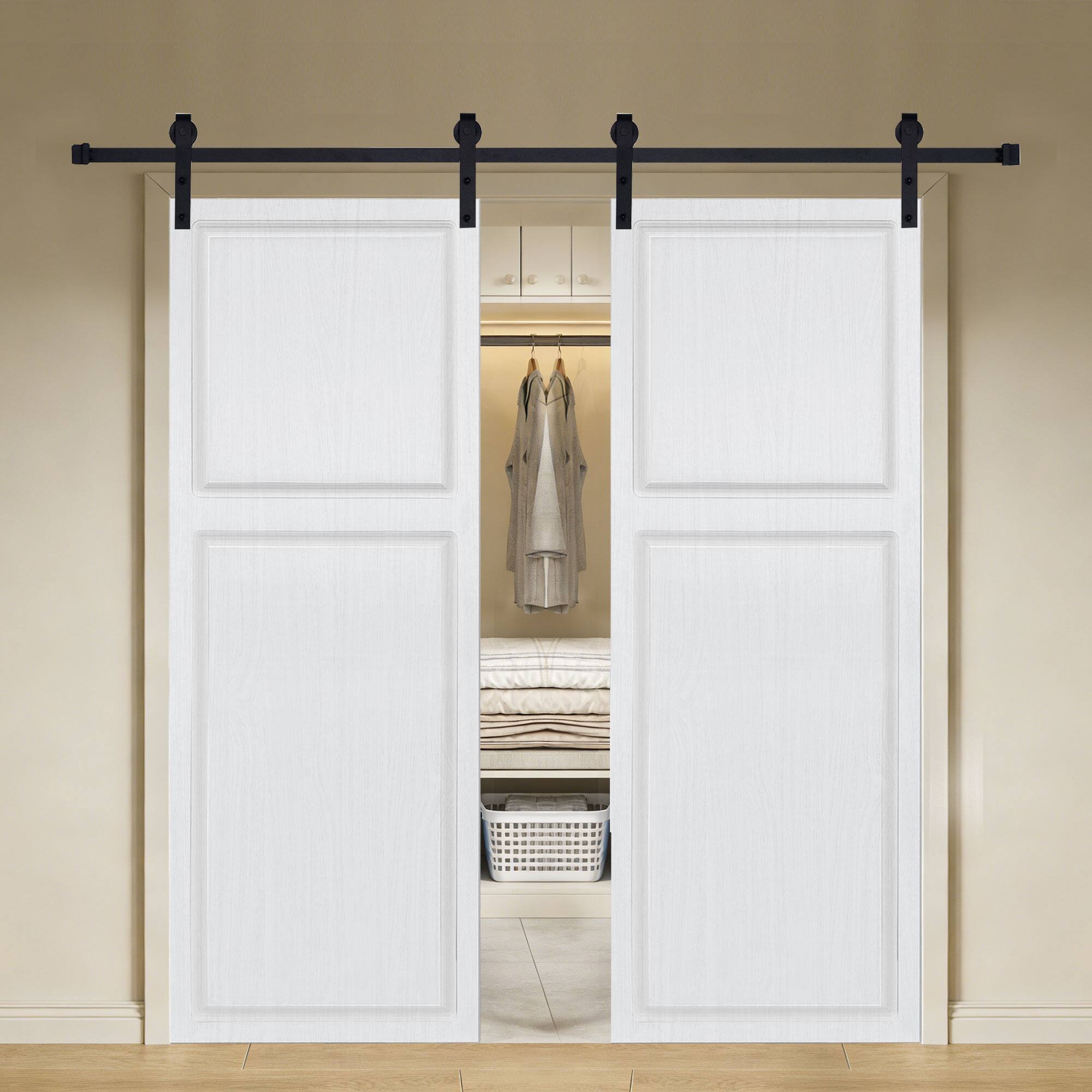 Alt View 3. Boyel Living - Milk White Double Barn Sliding Door 84-in L x 0.75-in W x 72-in H with Complete Hardware Kit - Milk White.