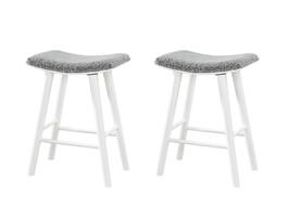 LuXeo - Luna 24 in. White Backless Wood Saddle Counter Stools with Gray Boucle Fabric Seat (Set of 2) - White/Gray