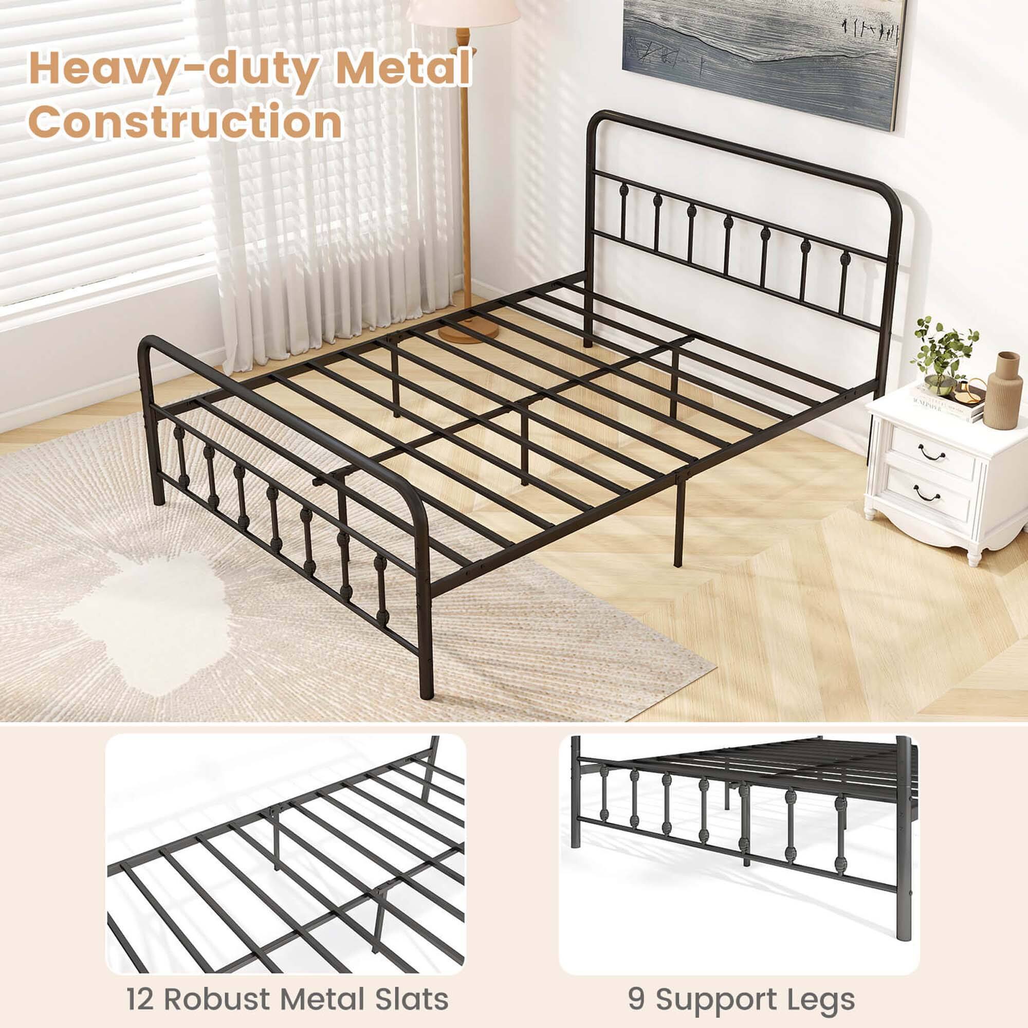 Heavy-duty Metal Construction: 12 Robust Metal Slats and 9 Support Legs