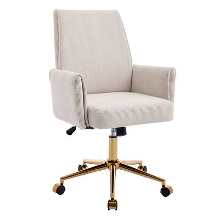 Front. Forest'nSky - White Mid-Back Liftable Office Chair, Ergonomic Striped Fabric Desk Chair for Work & Study - White.