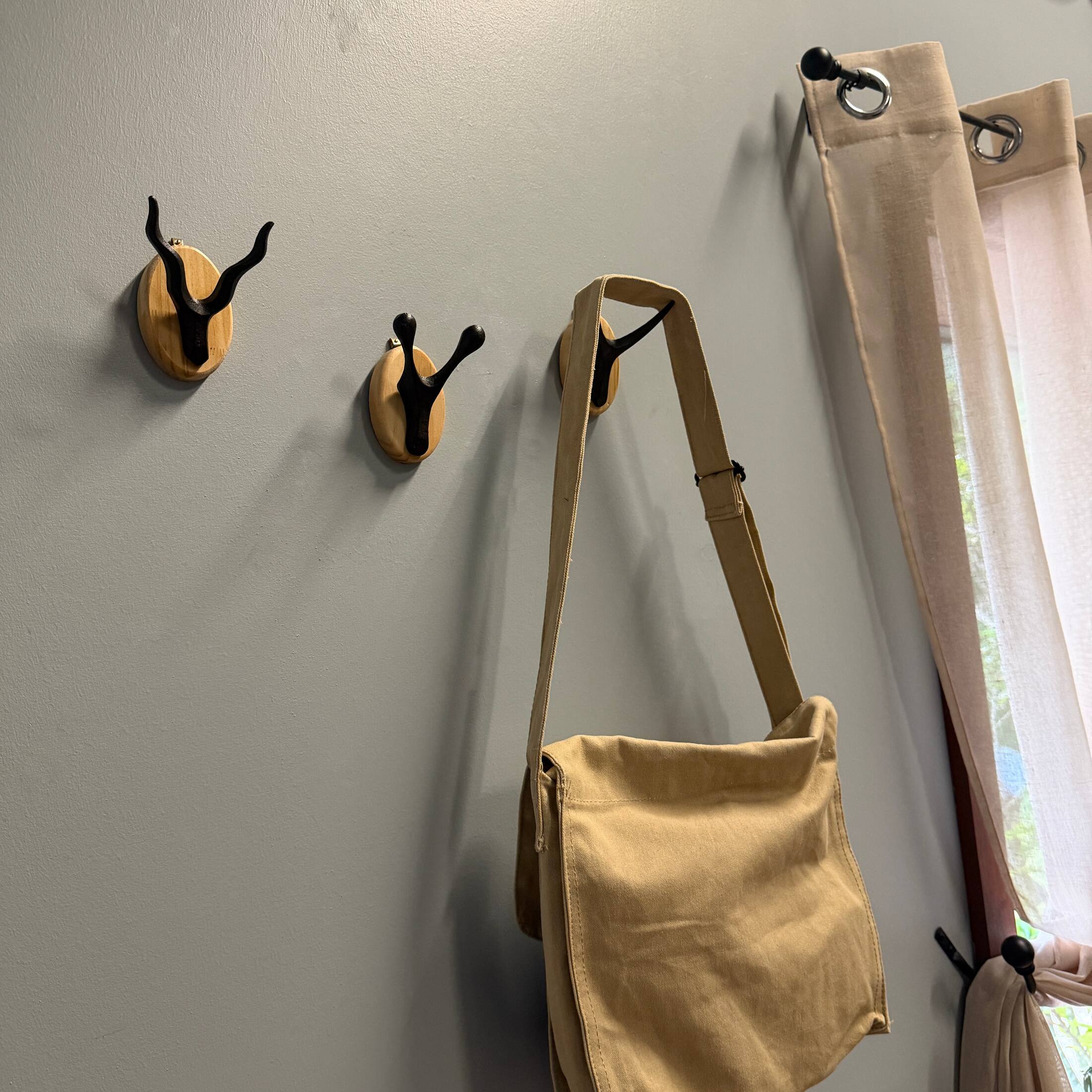 Alt View 7. Zeckos - Cast Iron Antler Wall Hook Set of 3 with Wood Backs Dark Brown 3.5 Inch - Dark Brown.