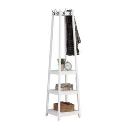 ALEXOUN - Coat Rack with 3-Tier Storage Shelves - Wood, Big Hooks for Coats, Scarves, Jackets, Extra Storage for Home - White