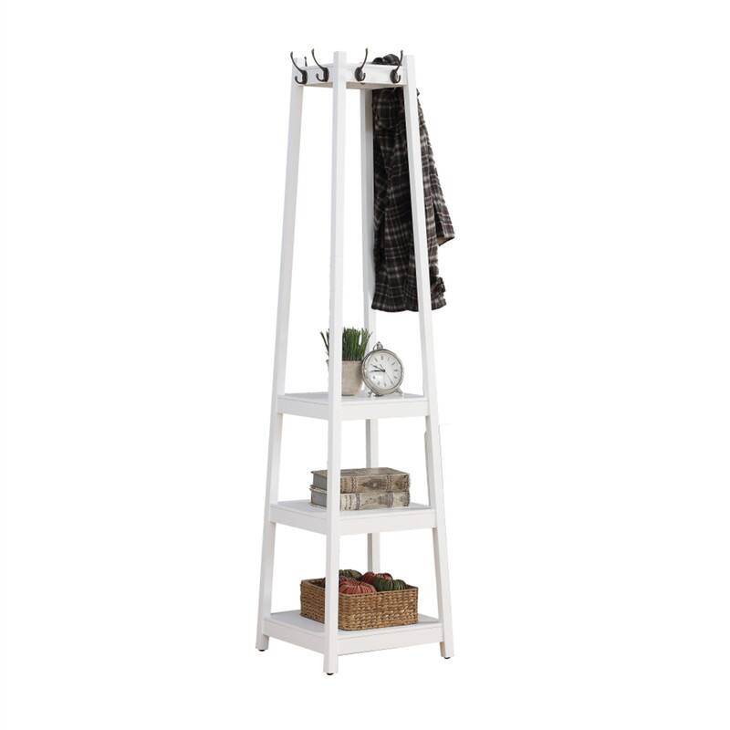 Front. ALEXOUN - Coat Rack with 3-Tier Storage Shelves - Wood, Big Hooks for Coats, Scarves, Jackets, Extra Storage for Home - White.