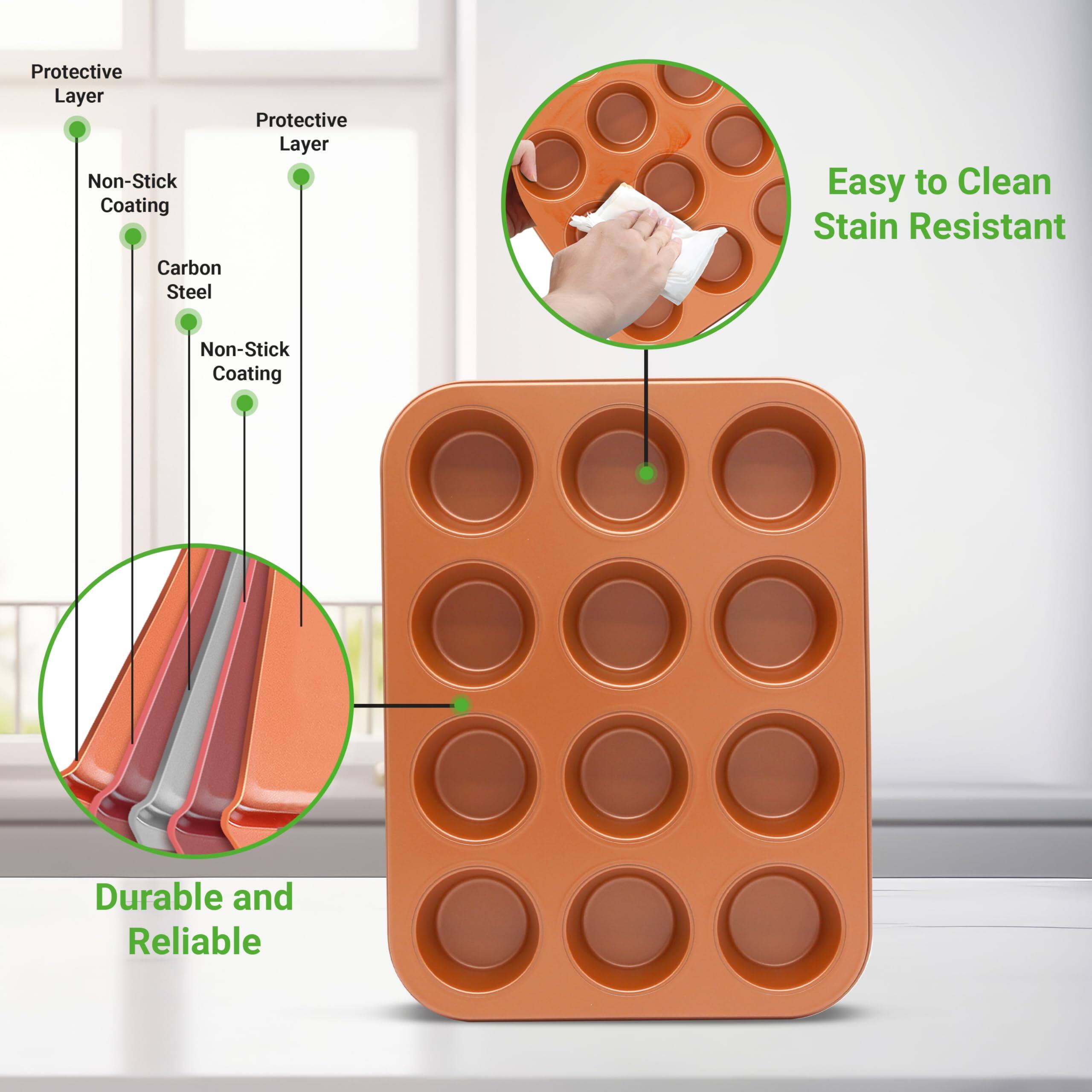 Protective Layer  
Non-Stick Coating  
Carbon Steel  
Non-Stick Coating  

Easy to Clean  
Stain Resistant  

Durable and Reliable