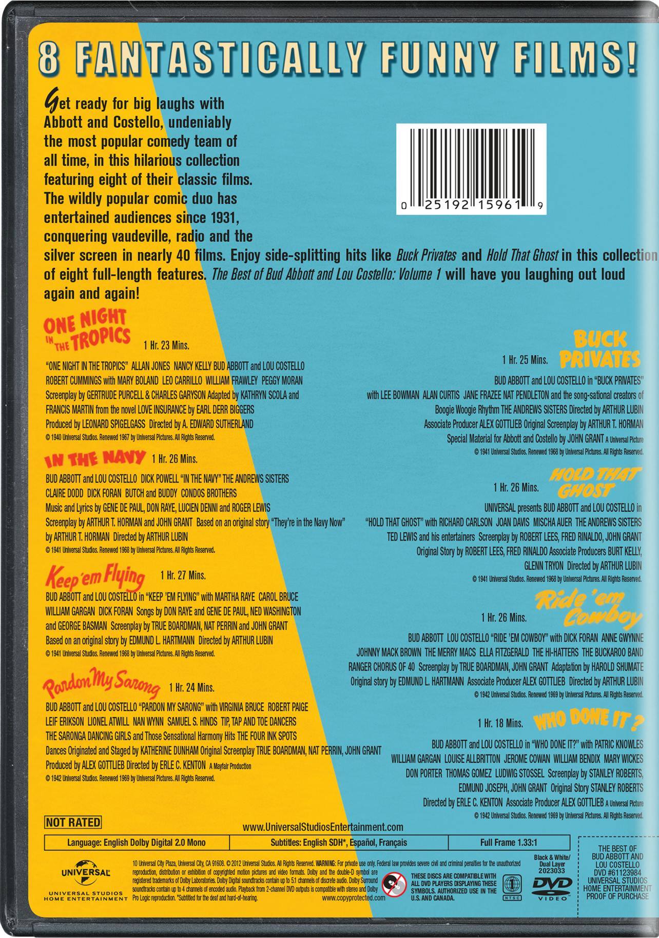 Angle. The Best of Bud Abbott and Lou Costello: Volume 1 [DVD].