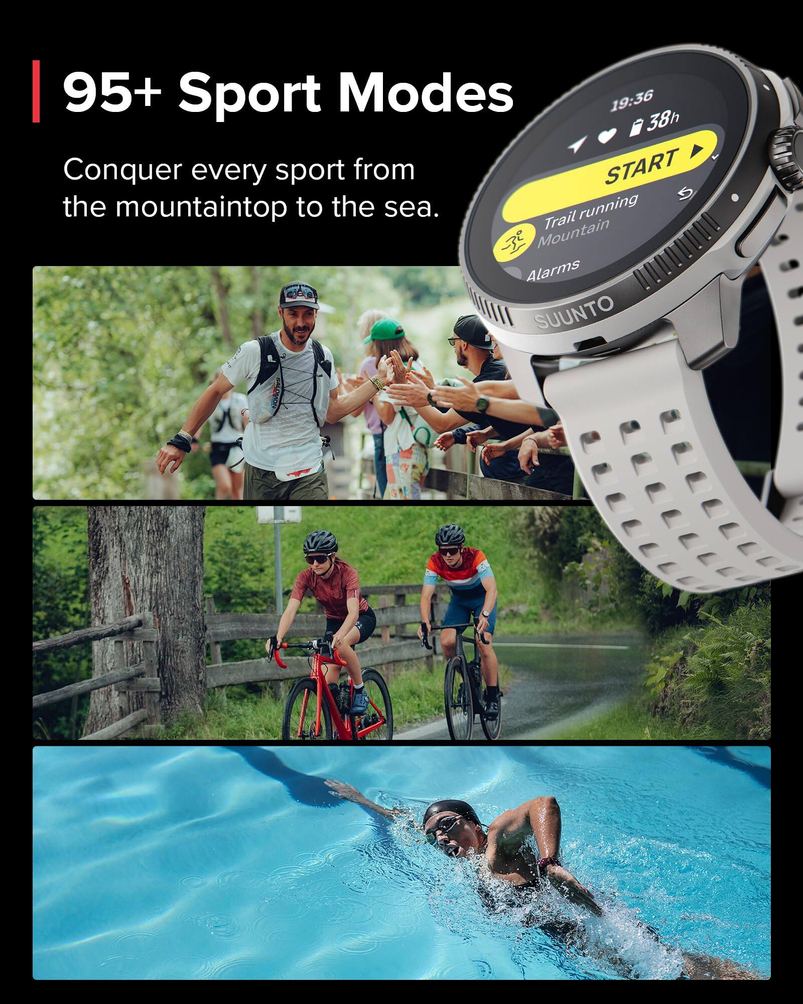95+ Sport Modes

Conquer every sport from the mountaintop to the sea.

19:36 38h

Trail running
Mountain

Alarms

START