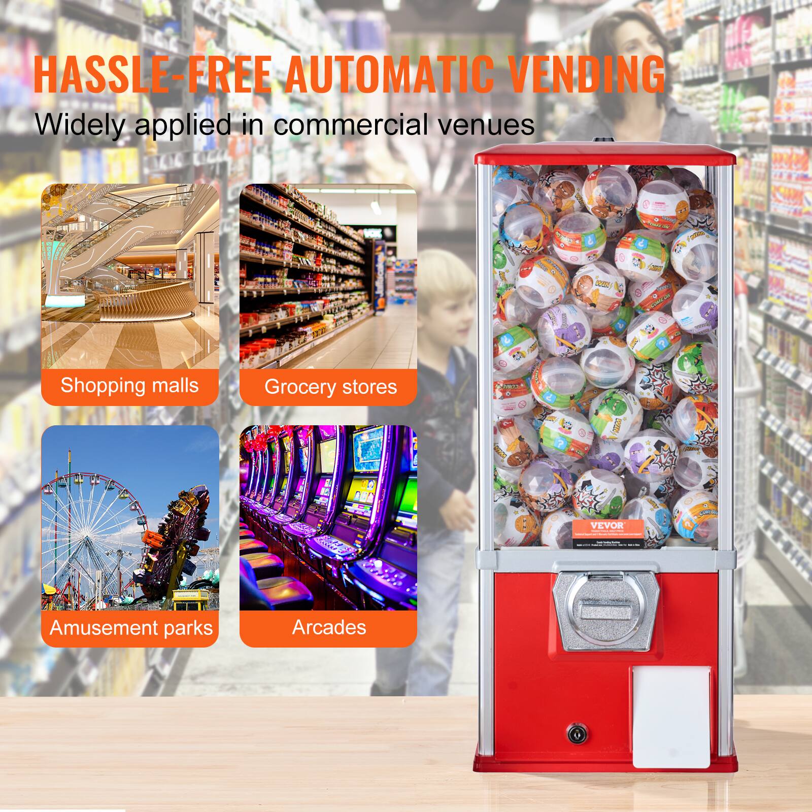 HASSLE-FREE AUTOMATIC VENDING  
Widely applied in commercial venues  

- Shopping malls  
- Grocery stores  
- Amusement parks  
- Arcades