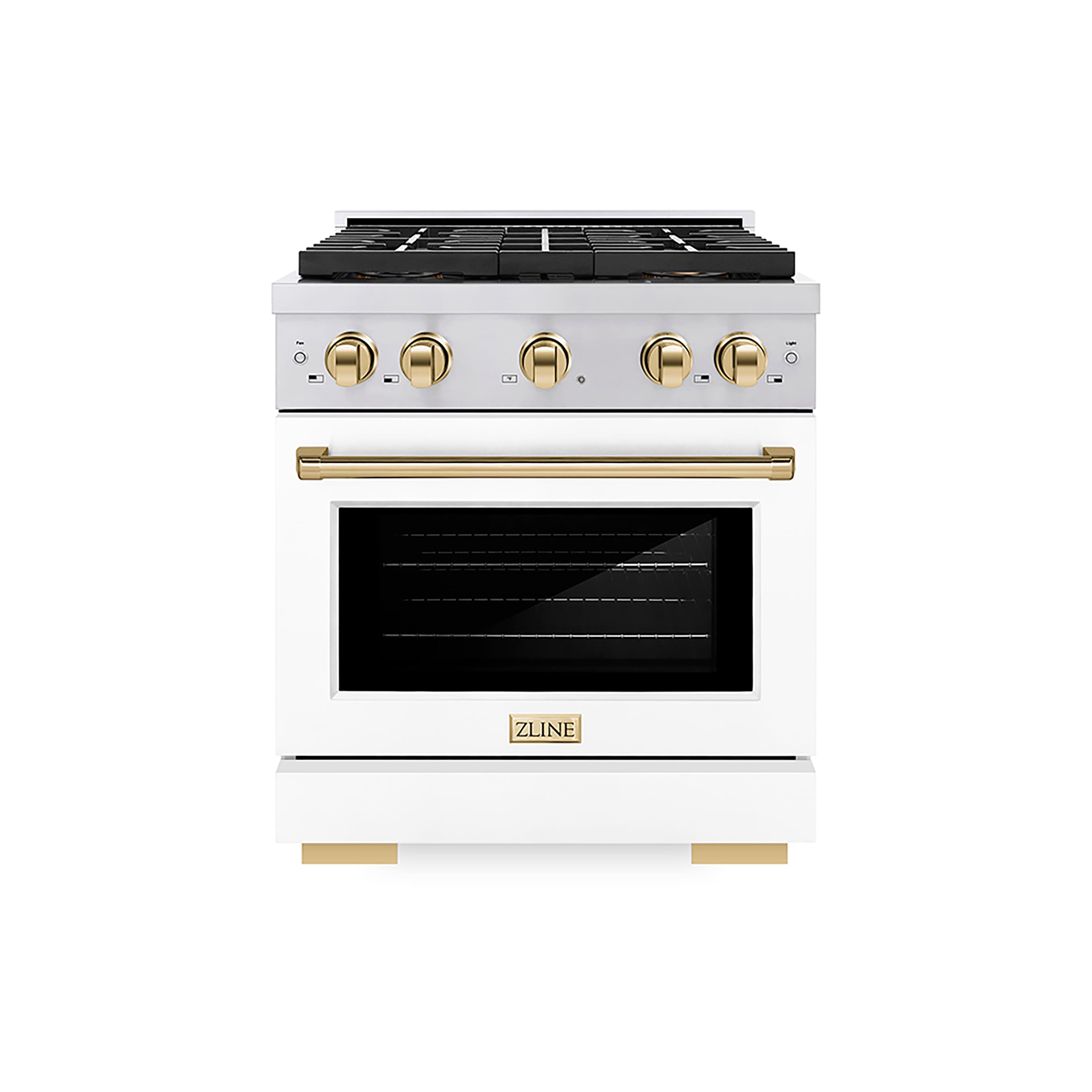 ZLINE - Autograph 30 in. 4.2 cu. ft. Freestanding Paramount Gas DuoPro Range with Polished Gold Accents - White Matte