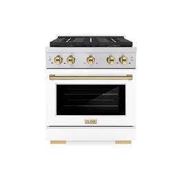 ZLINE - Autograph 30 in. 4.2 cu. ft. Freestanding Paramount Gas DuoPro Range with Polished Gold Accents - White Matte