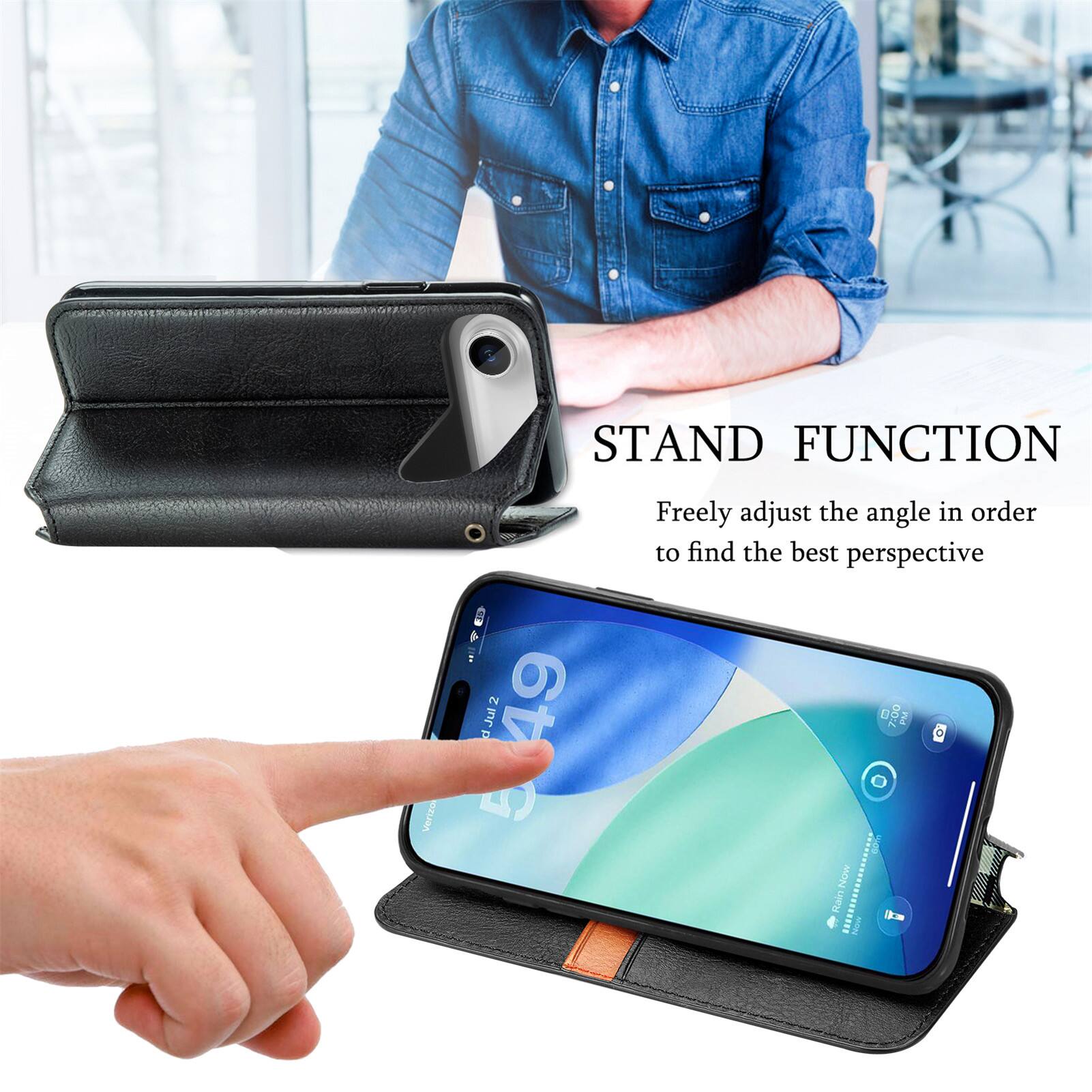 STAND FUNCTION  
Freely adjust the angle in order to find the best perspective  

SOZURA  
A: dJul2 49 5 1 7:00  
Now Rain