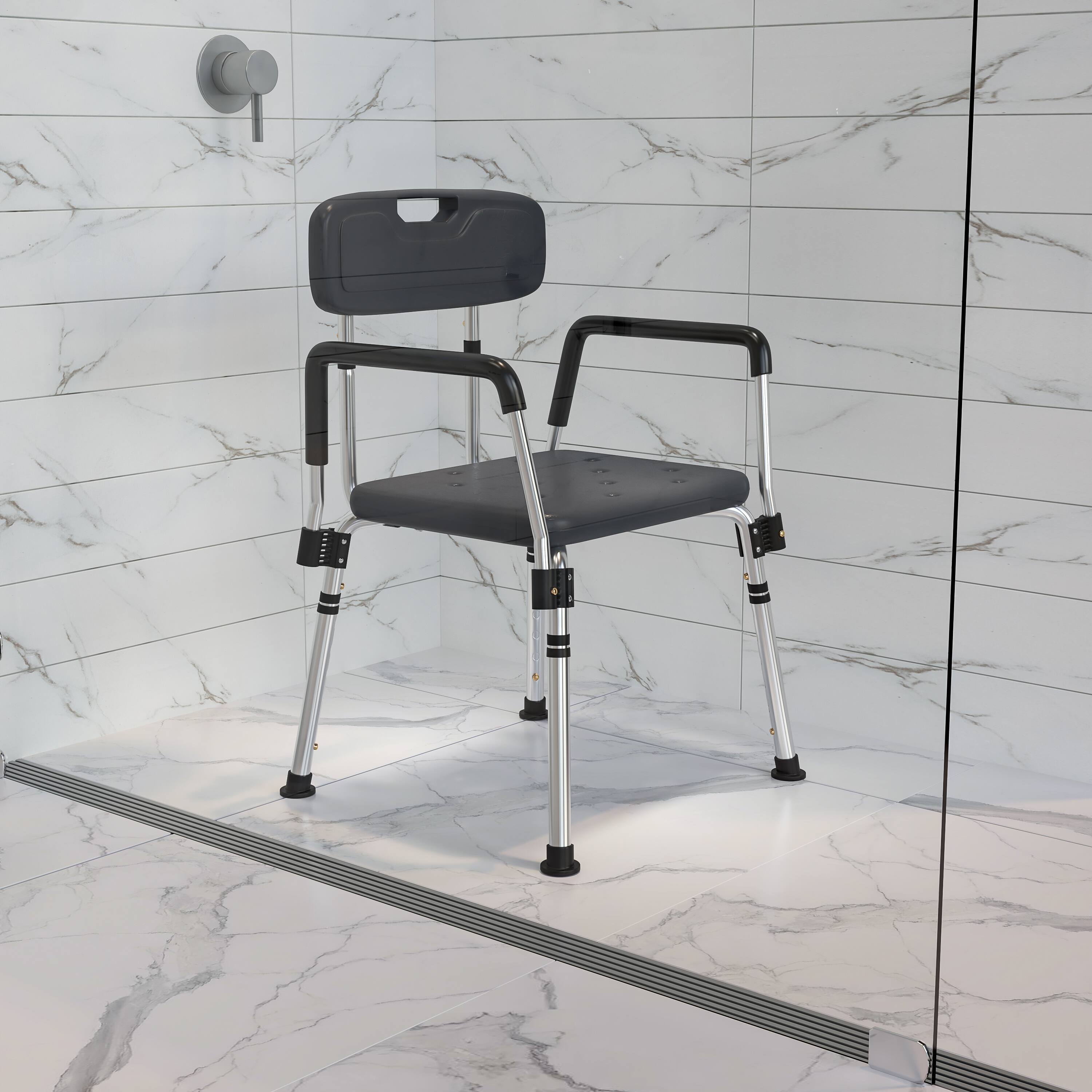 Alt View 1. Emma + Oliver - 300 Lb. Capacity Quick Release Back & Arm Shower Chair - Gray.