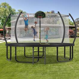 DRONKON - 12 FT Trampoline with Basketball Hoop Enclosure Net for Kids and Adults - Black