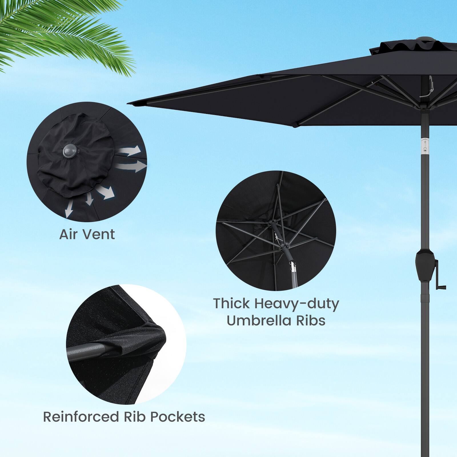 Air Vent, Thick Heavy-duty Umbrella Ribs, Reinforced Rib Pockets