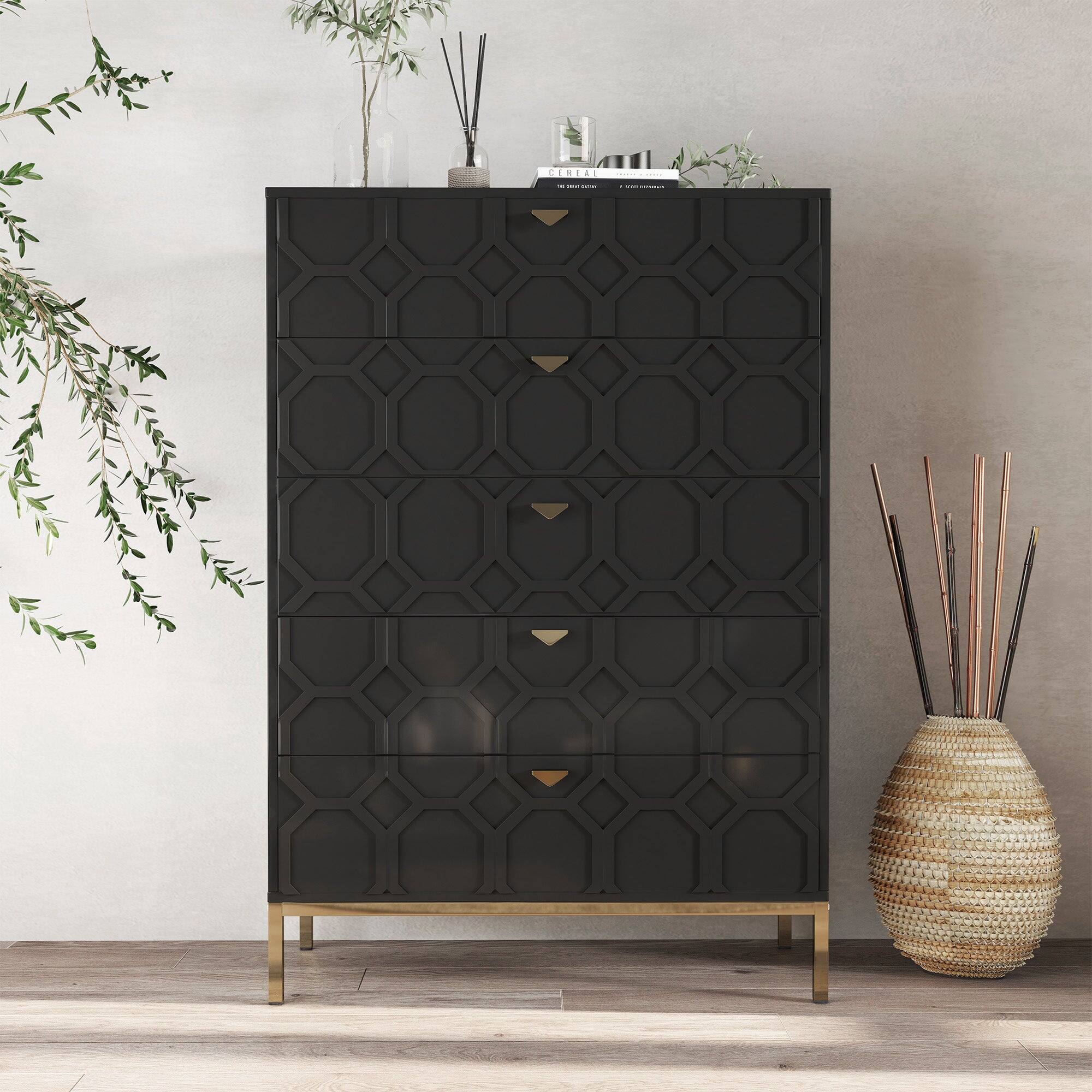 Alt View 3. Boyel Living - 49.2 in. H Freestanding Storage Cabinet Black 5 Drawer Accent Cabinet - Black.