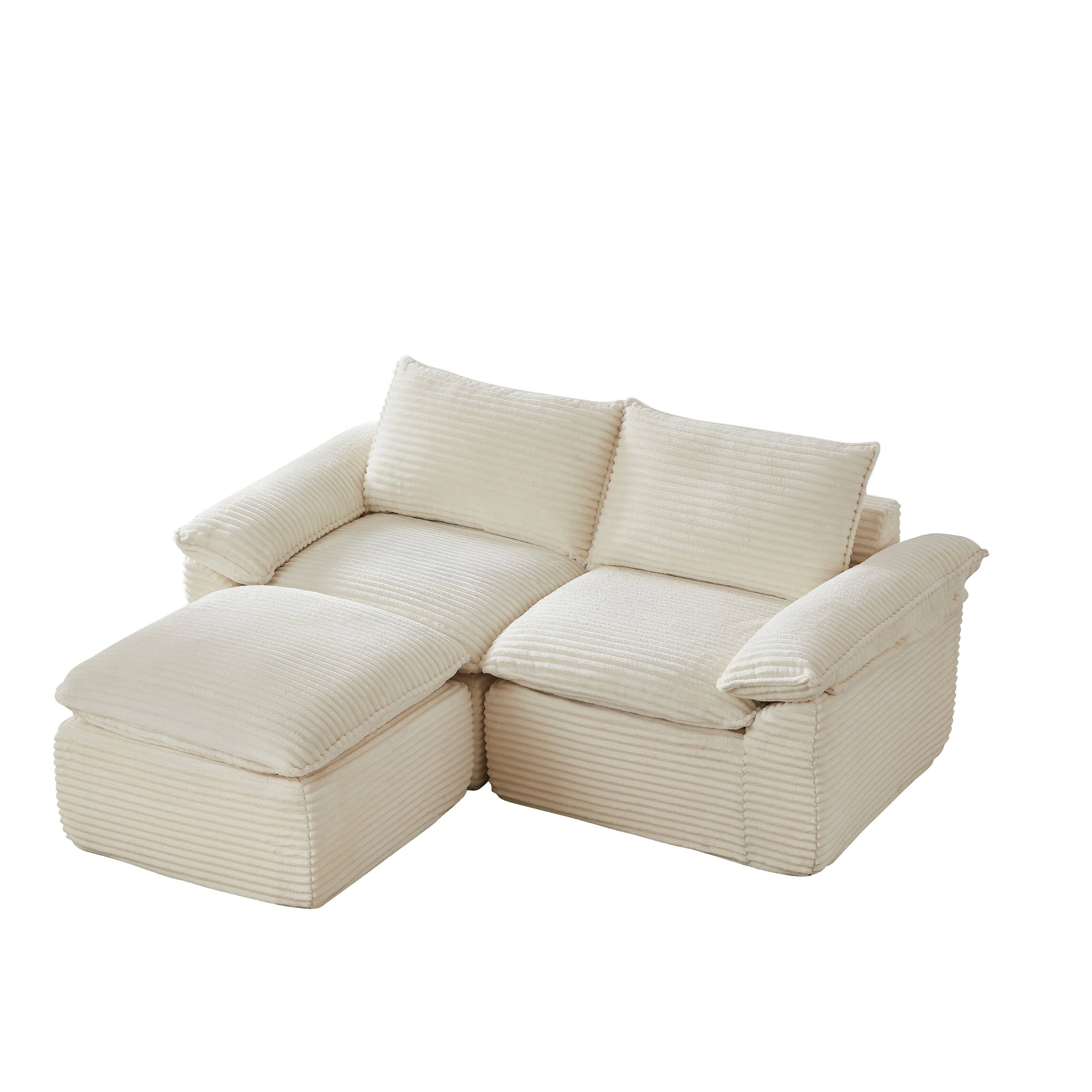 Alt View 1. Loheer - Loheer Modern Cloud Sofa 80 Inch Corduroy Sectional Couch Modular Furniture for Living Room - White.