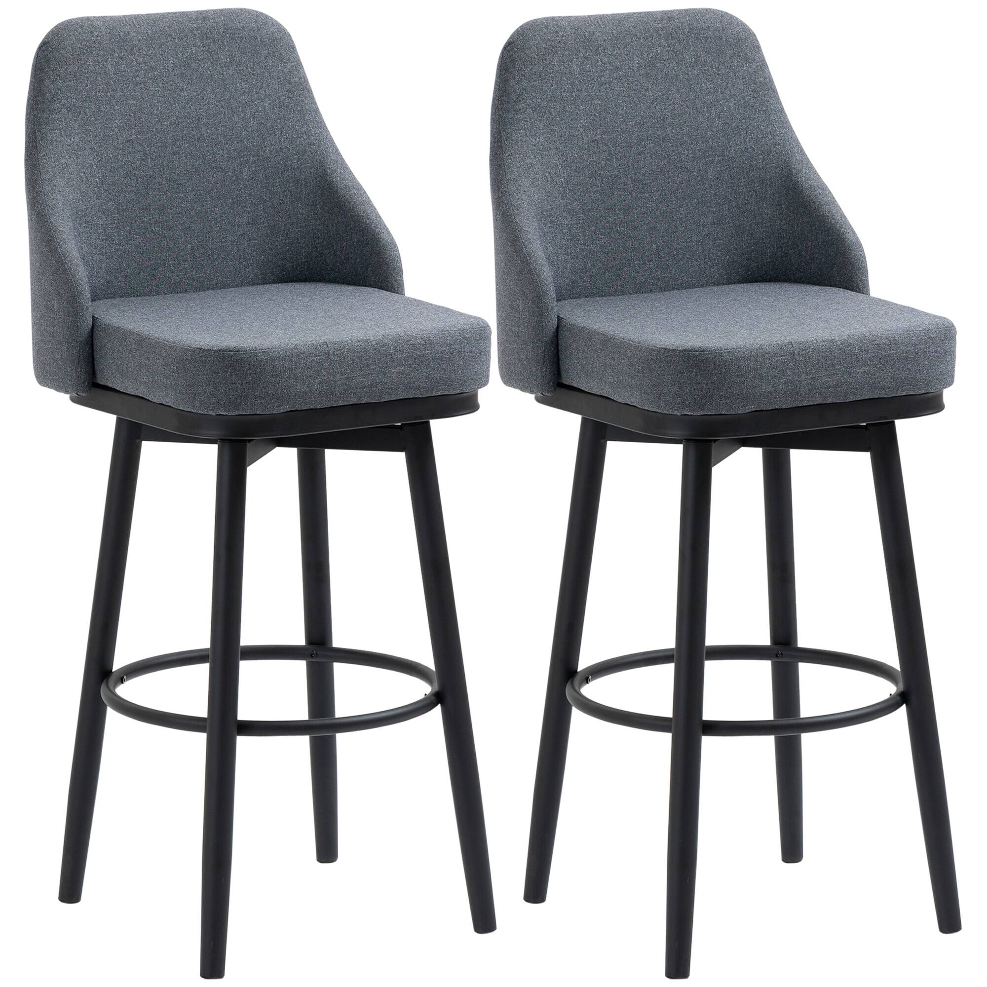 Front. Homcom - Modern Bar Stools, Set of 2 Swivel Kitchen Chairs - Dark Grey.