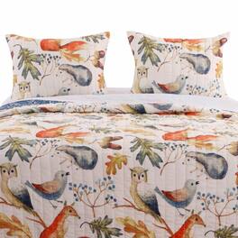 Hivvago - Twin 2-Piece Birds Animals Floral Reversible Quilt Set - Blue Beige