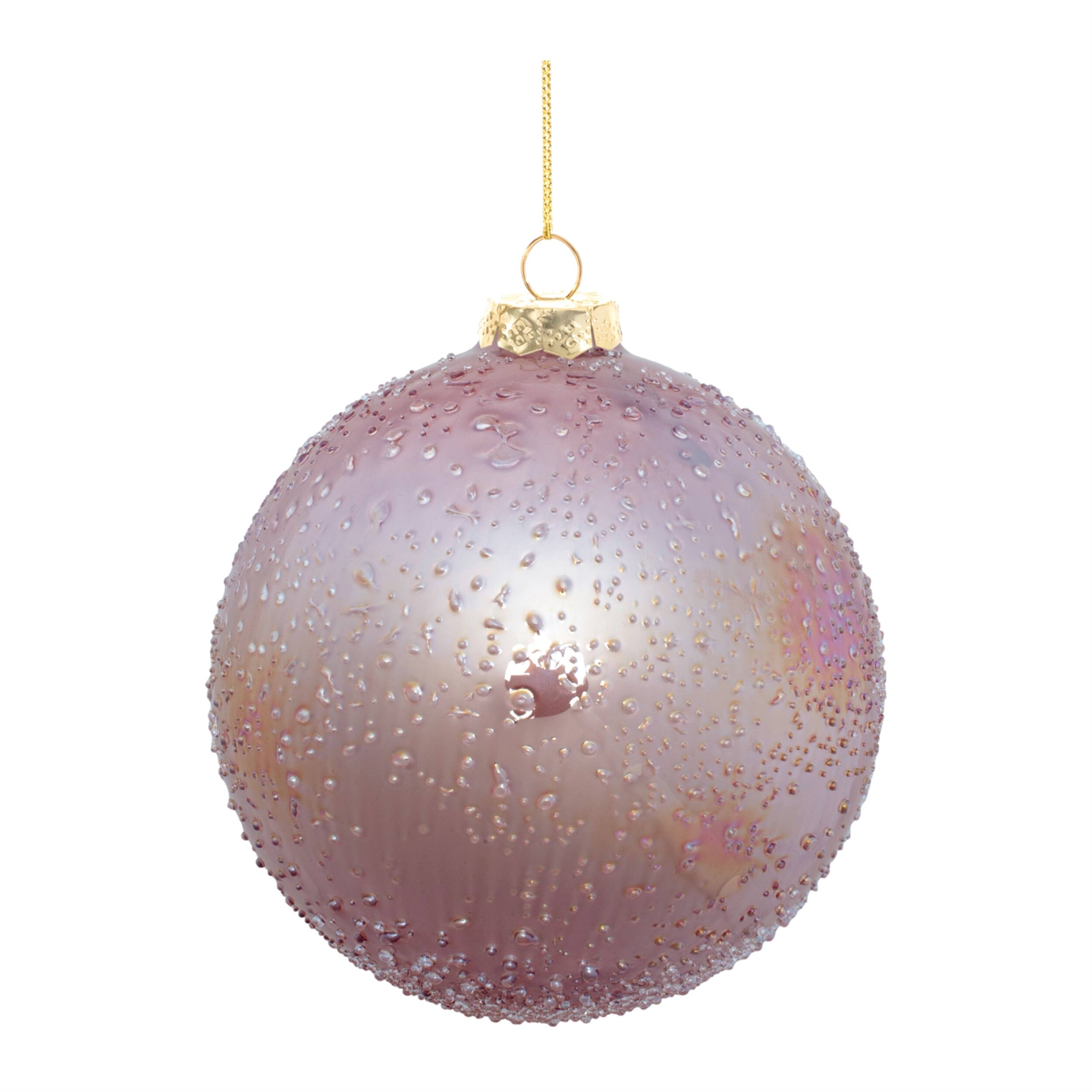 Left. BreeBe - Iridescent Beaded Glass Ornament (Set of 4) - Pink.