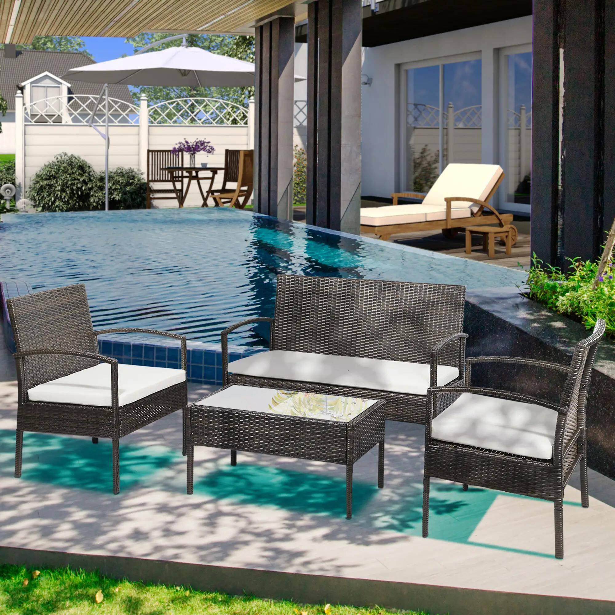 Left. Resenkos - Resenkos 4 Pieces Indoor Outdoor Conversation Set, Outdoor Sectional Furniture, PE Rattan, Brown - Brown.