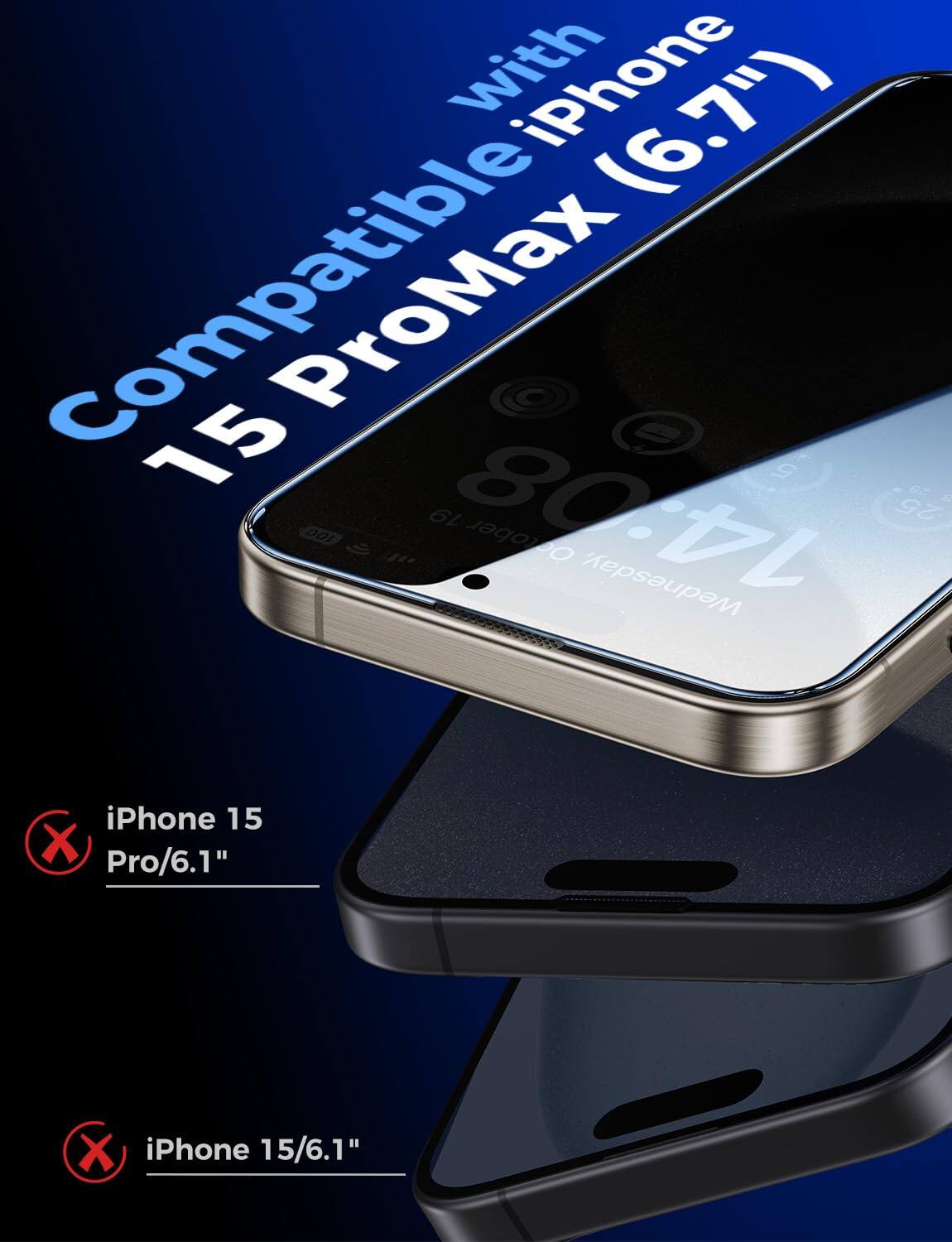 with iPhone (6.7") Compatible 15 ProMax 14:08 5 25 28 a 19 100 October Wednesday, iPhone 15 X Pro/6.1" X iPhone 15/6.1"
