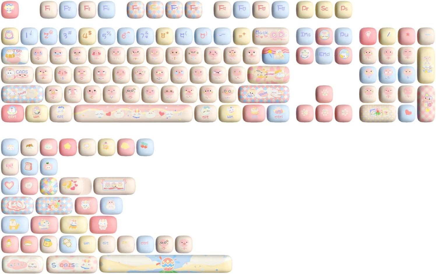 Here is the corrected and grouped text from the image:
**Top Row:**
- F1 F2 F3 F4 F5 F6 F7 F8 F9 F10 F11 F12
**Second Row:**
- 1 ! 2 @ 3 # 4 $ 5 % 6 ^ 7 & 8 * 9 ( 0 ) - _ + =
**Third Row:**
- Backspace Ihs Pu Tub CELR
**Fourth Row:**
- Caps Lock S o Lnter Shift
**Fifth Row:**
- Z X C V B N M , . /
**Sixth Row:**
- Ctrl Win Alt
**Seventh Row:**
- Pr Sc Ds
**Eighth Row:**
- IMS Pu
**Ninth Row:**
- End
**Bottom Row:**
- KITTY SURPRISE
**Additional Keys:**
- F13 F14 F15 F16 F17 F18 F19 F20 F21 F22 F23 F24
**Other Keys:**
- Back Enter Shift Ctrl Win Alt