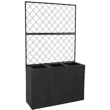 Front. Sunnydaze - 3-Section Wicker Planter Box with Trellis - Black.
