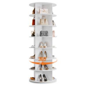 Front. GARVEE - 7-Tier Rotating MDF Shoe Rack, White - White.