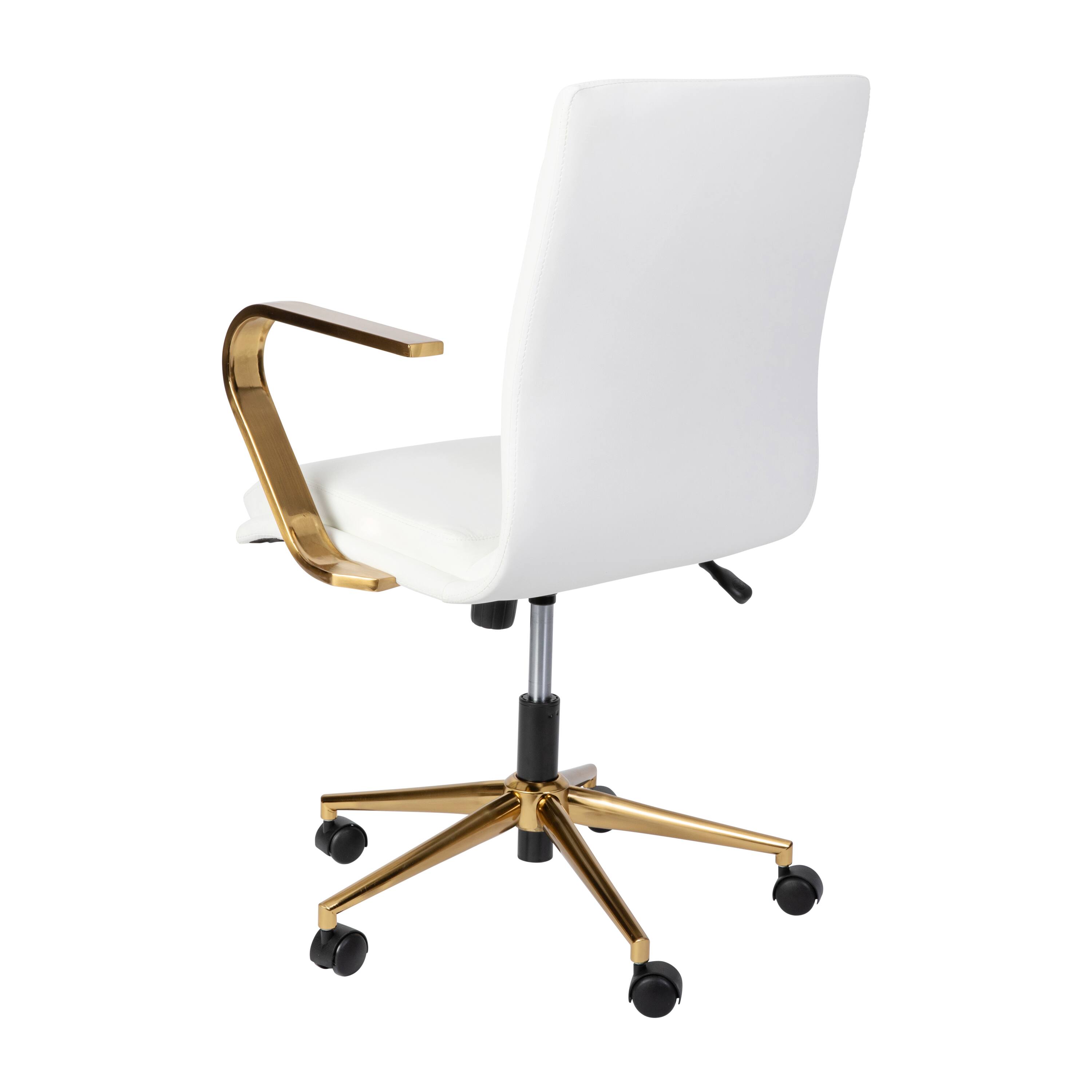 Alt View 16. Alamont Home - James Designer Executive Swivel Office Chair with Brushed Gold Arms and Base, White - White/Gold.