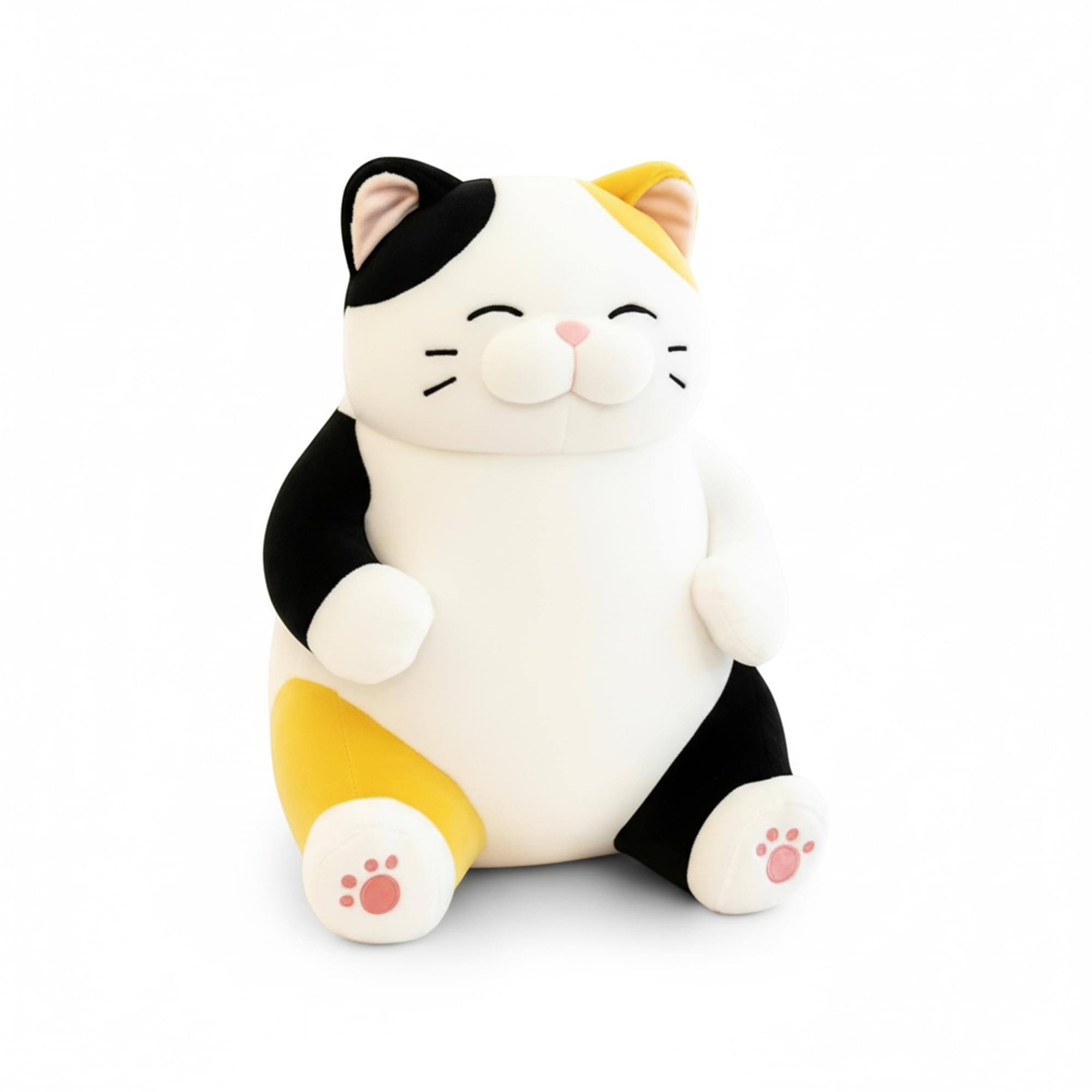 Alt View 1. New Era Distribution - Chubby Meow 12 Inch Plush Pillow | White/Orange/Black - Multi-Colored.
