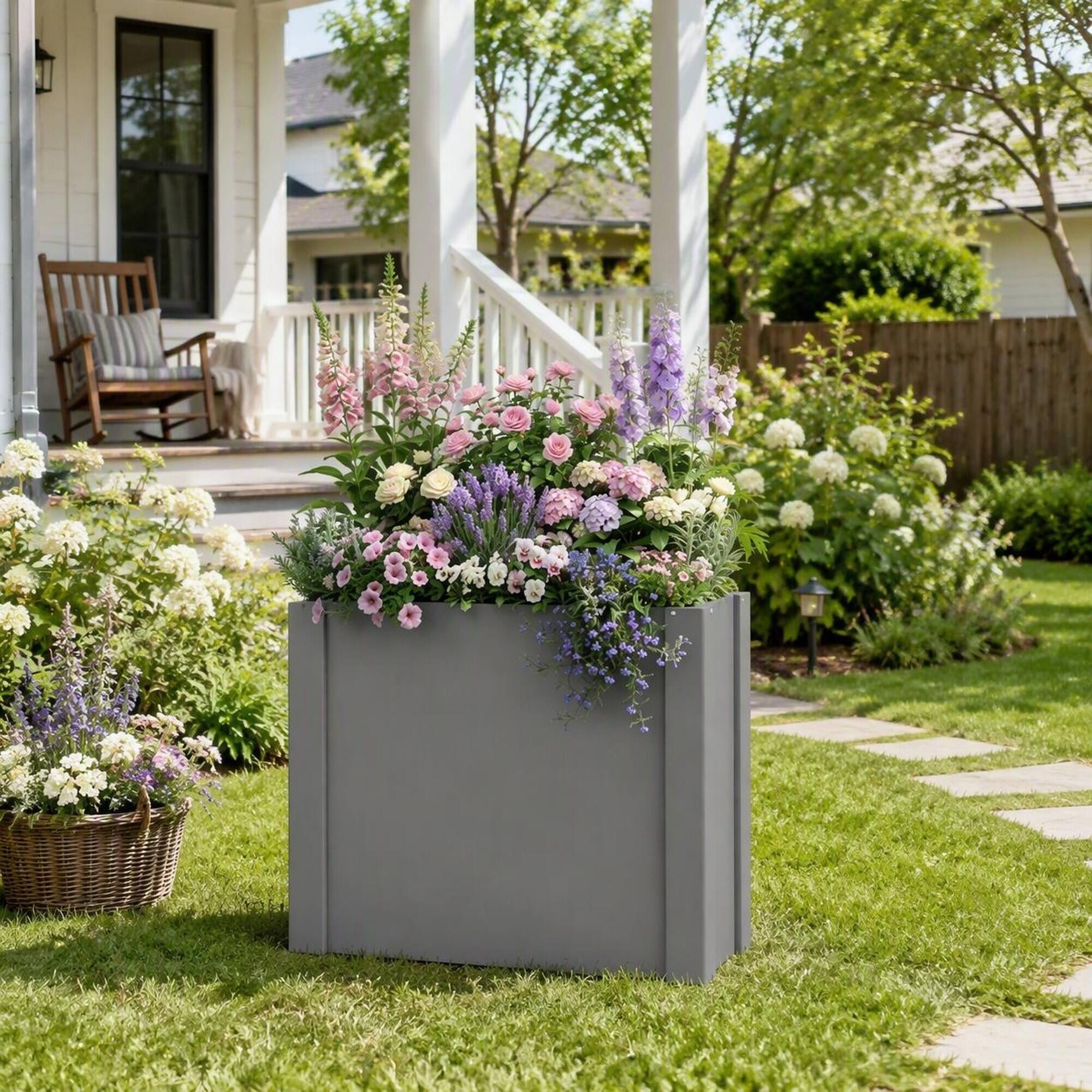 Alt View 1. RYHNUYNE - Galvanized Steel Raised Garden Bed 31.5x12.2x24 Inches Open Bottom Planter Box for Patio Backyard Balcony - Gray.