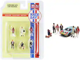 "Race Day 2" 6 piece Diecast Figurine Set for 1/64 Scale Models by American Diorama - Multi