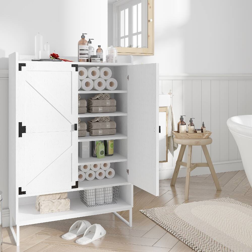 Alt View 3. Loheer - Loheer white farmhouse shoe cabinet with doors, adjustable shelves - White.
