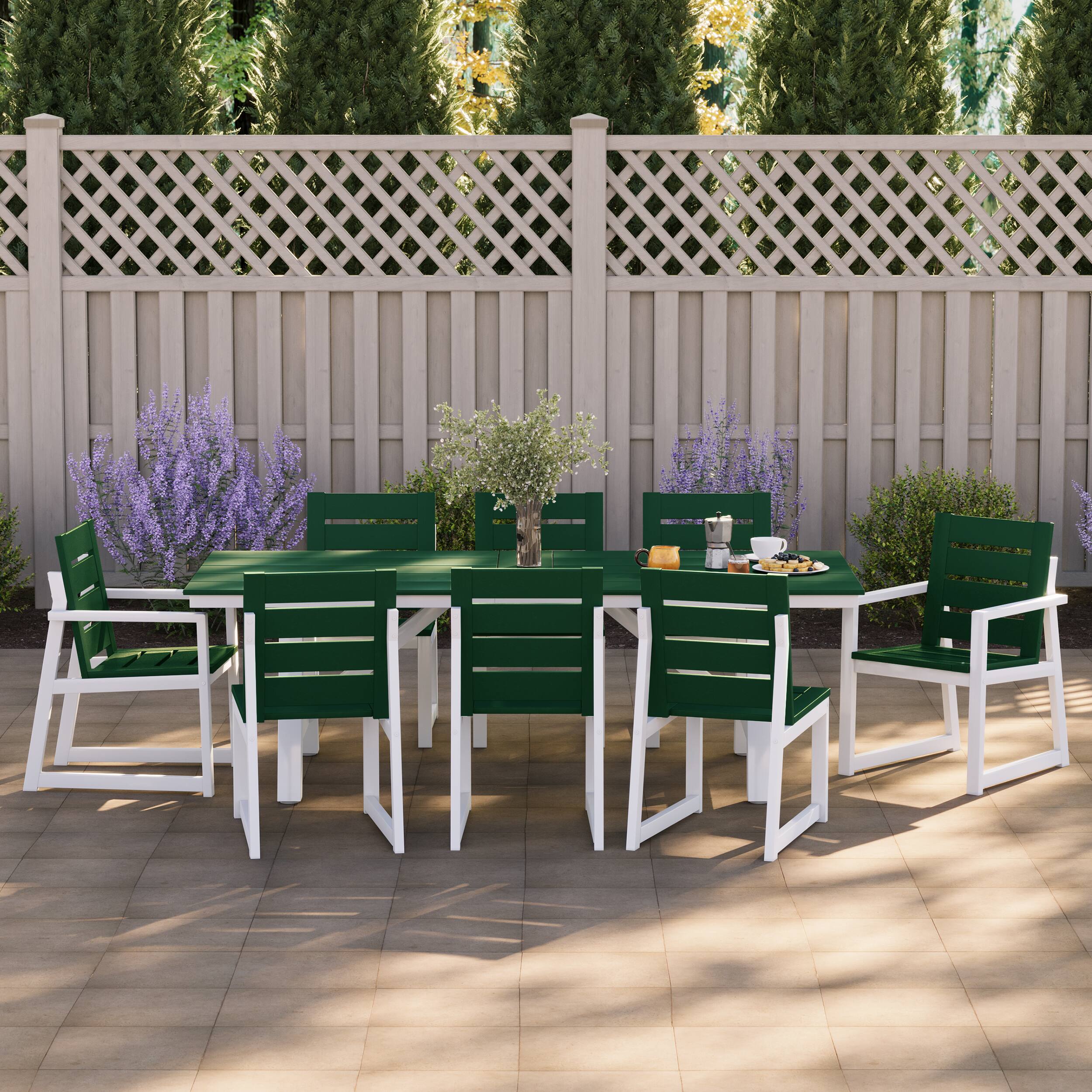Angle. WestinTrends - WestinTrends Cape May 9-Piece HDPE Outdoor Furniture Patio Dining Table With Umbrella Hole and Chairs Set For 8 - Dark Green.